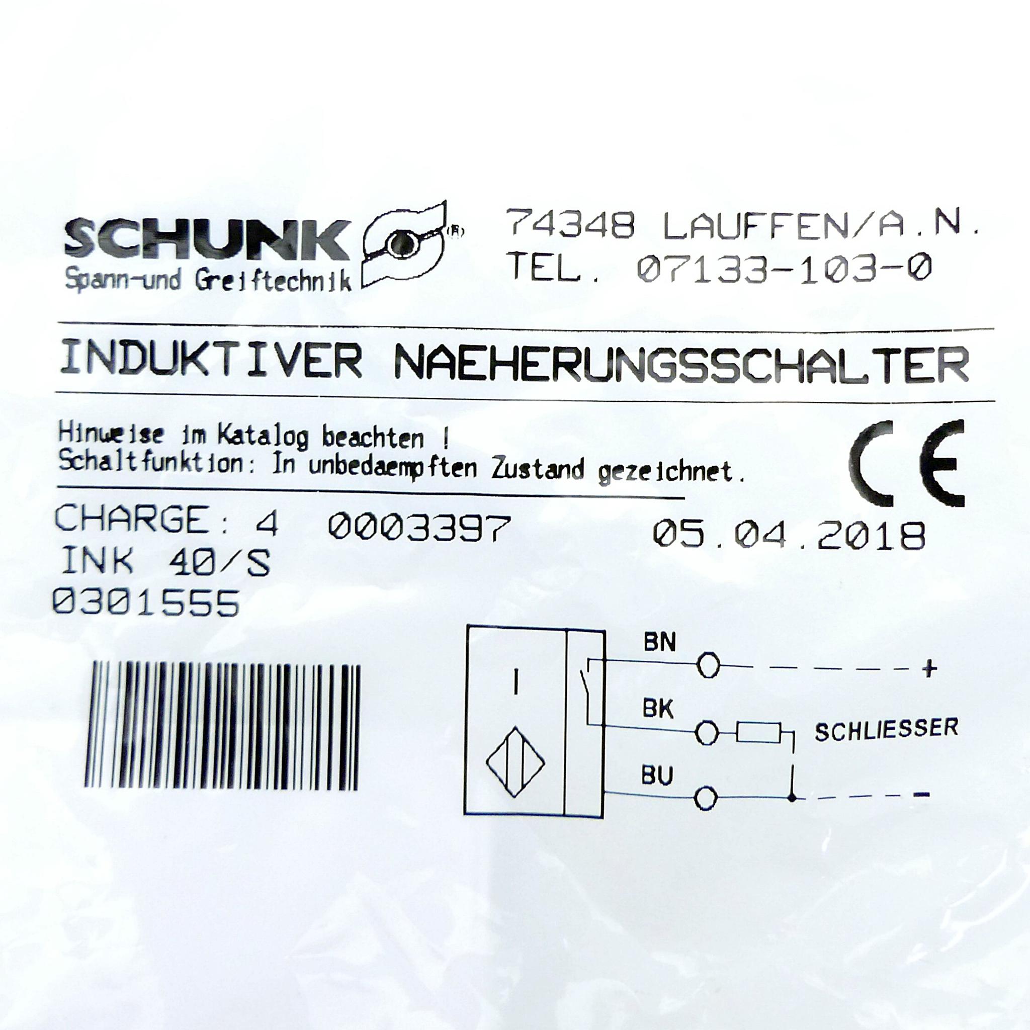 Produktfoto 2 von SCHUNK Induktiver Sensor INK 40/S