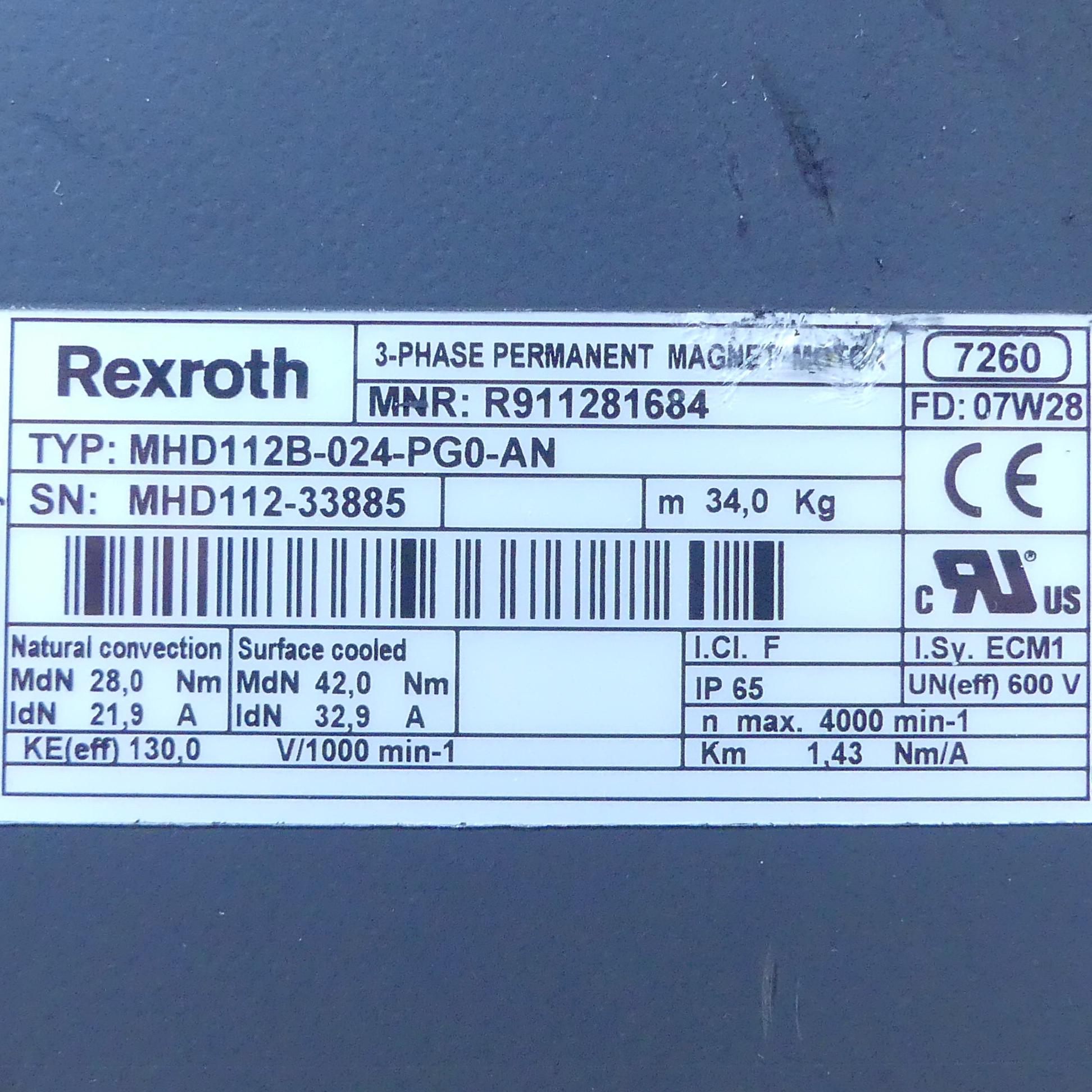 Produktfoto 2 von REXROTH Drehstrom Servomotor MHD112B-024-PG0-AN