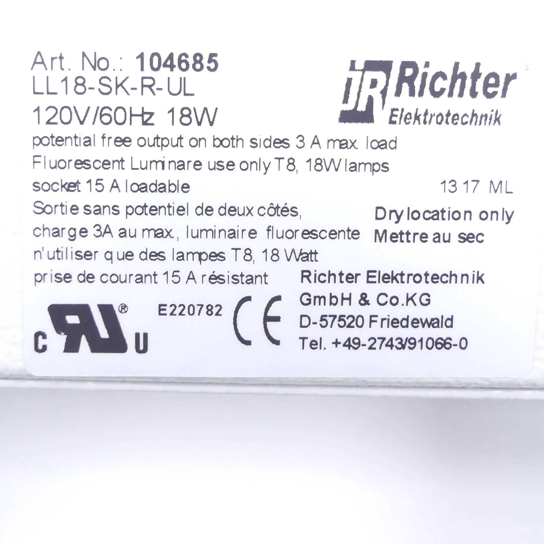 Produktfoto 2 von RICHTER ELEKTROTECHNIK Schaltschrankleuchte LL18-SK-R-UL