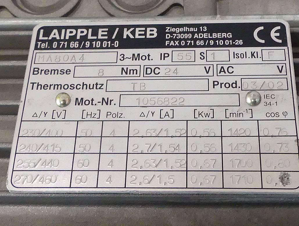 Produktfoto 2 von LAIPPLE / KEB GMBH Drehstrommotor mit Bremse MA80A4