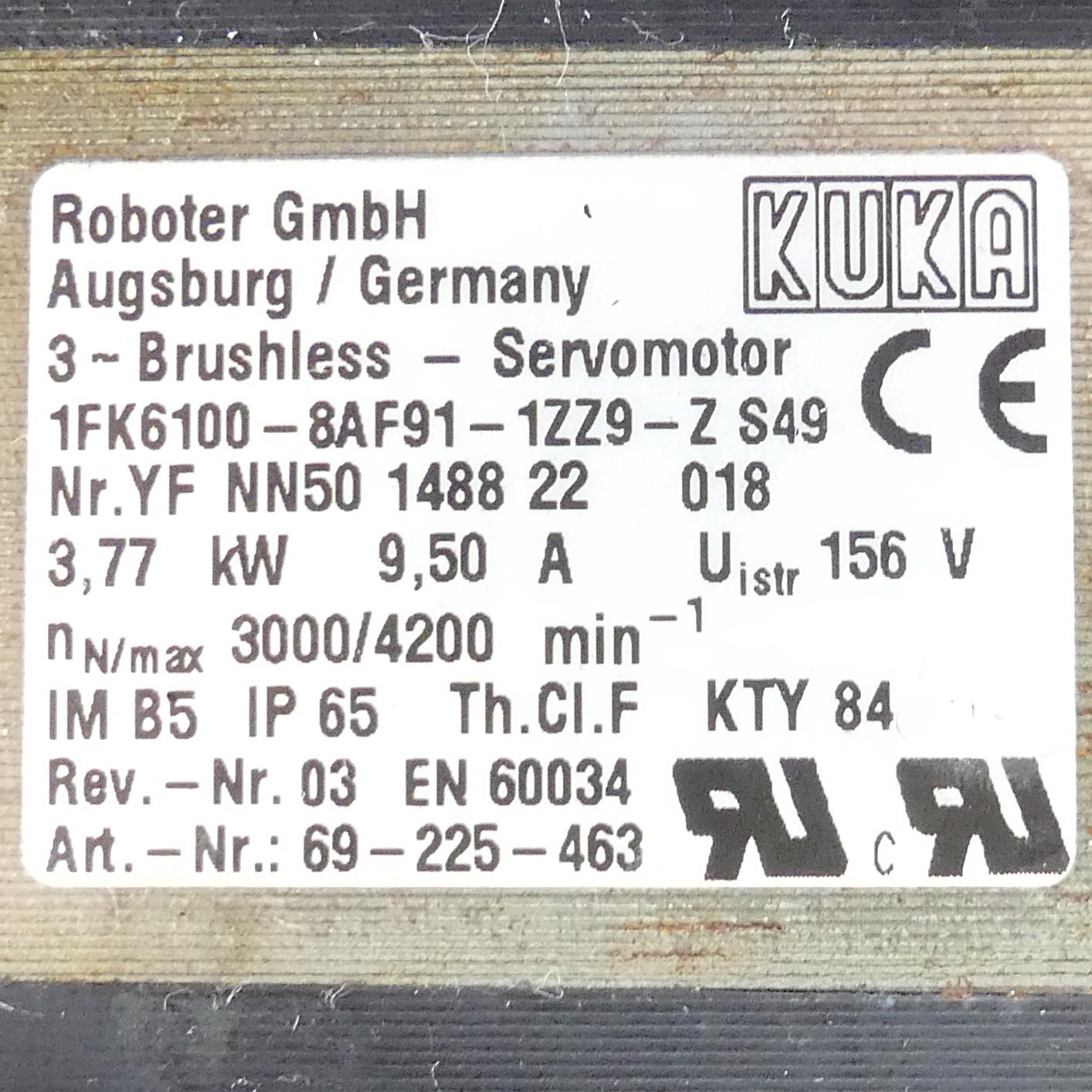 Produktfoto 2 von KUKA Servomotor 1FK6100-8AF91-1ZZ9-Z S49