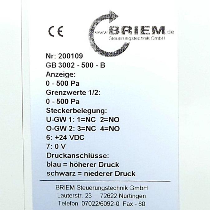 Produktfoto 2 von BRIEM Differenzdruckmessgerät GB 3002-500-B