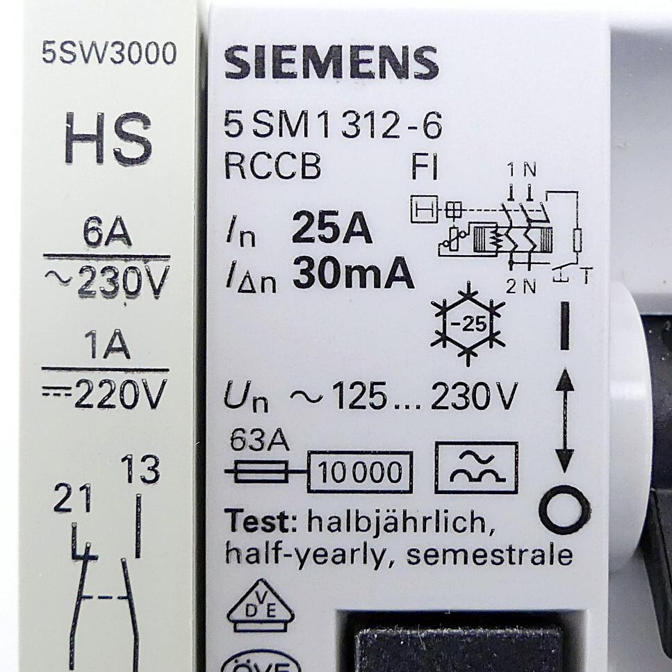 Produktfoto 2 von SIEMENS 5SM1 312-6 FI-Schutzschalter + 5SW3 000 Hilfsschalter 1NO/1NC