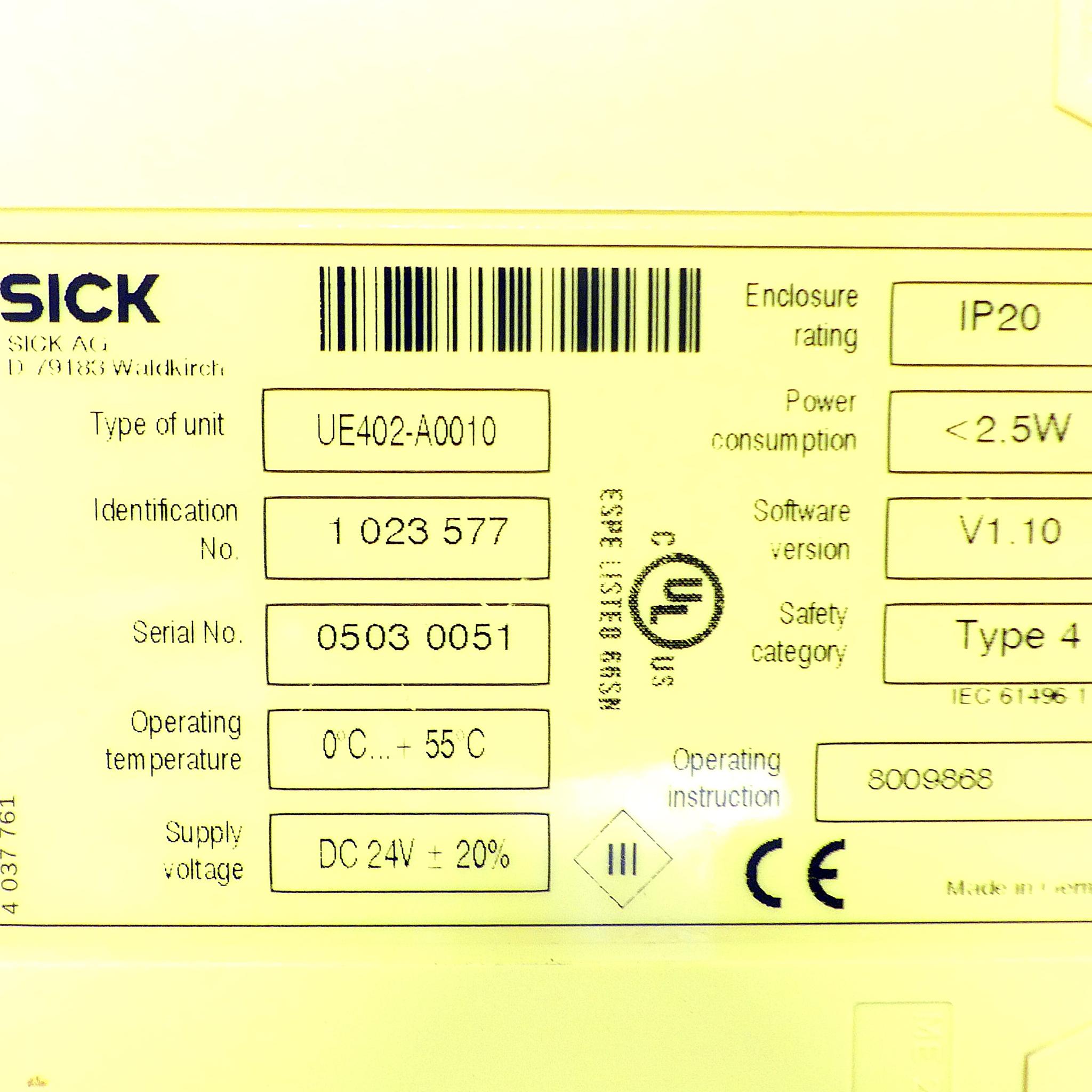 Produktfoto 2 von SICK Sicherheitsschaltgerät UE402