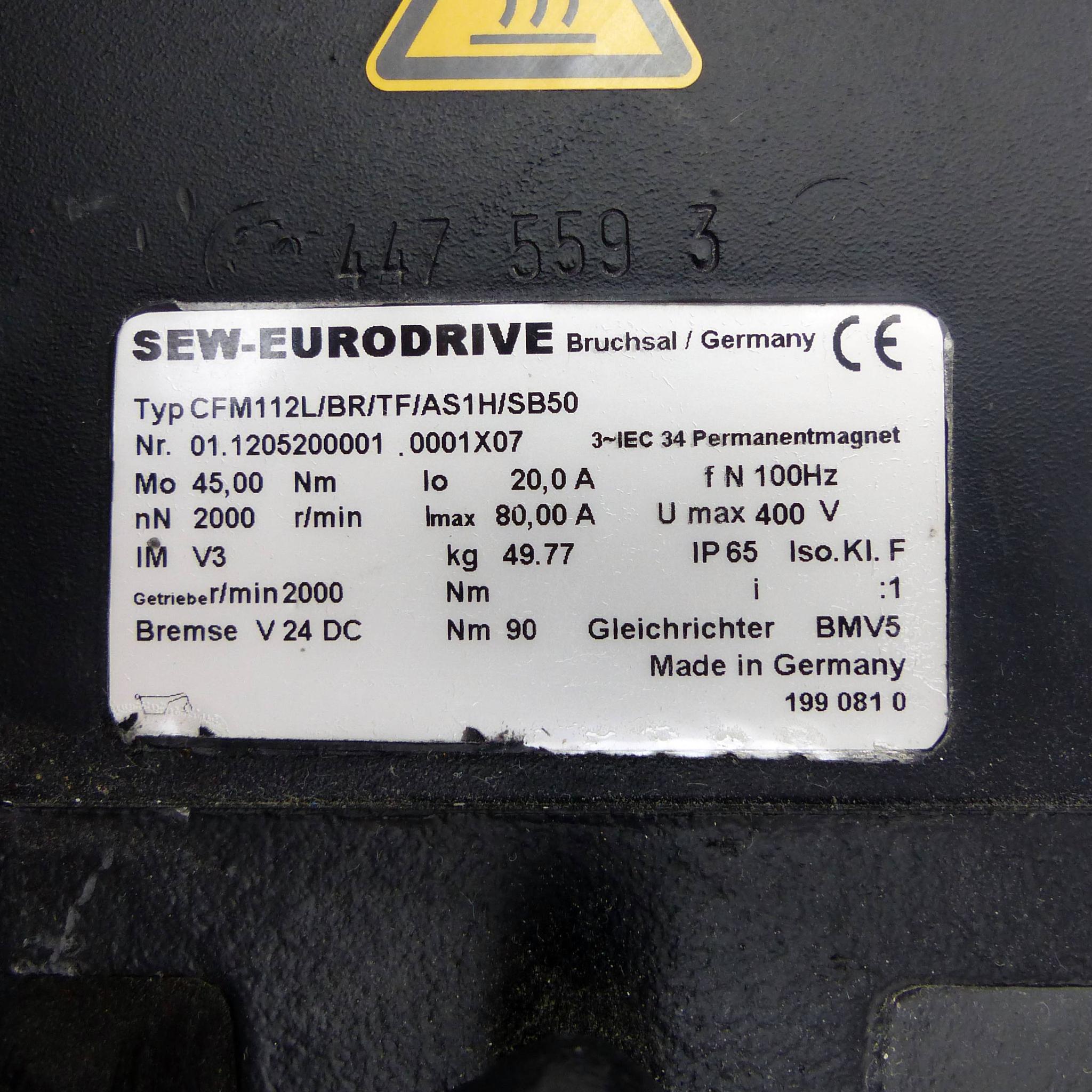 Produktfoto 2 von SEW-EURODRIVE Permanent Magnet Motor CFM112L/BR/TF/AS1H/SB50