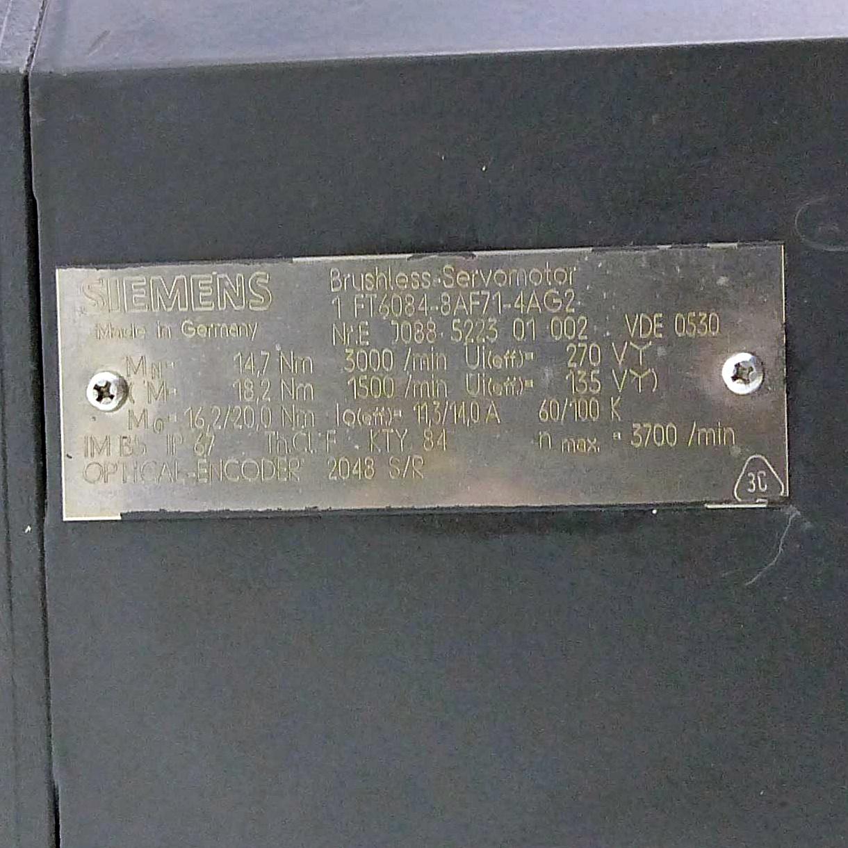 Produktfoto 2 von SIEMENS Bürstenloser Servomotor 1FT6084-8AF71-4AG2