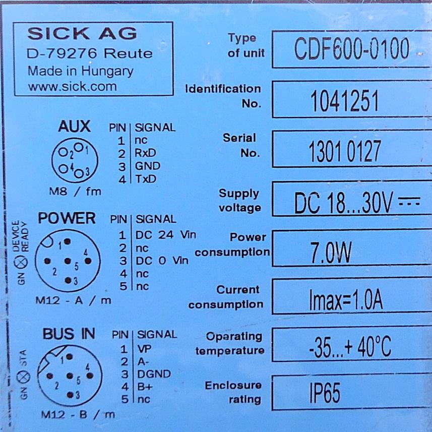 Produktfoto 2 von SICK CDF600-0100 Profibusmodul