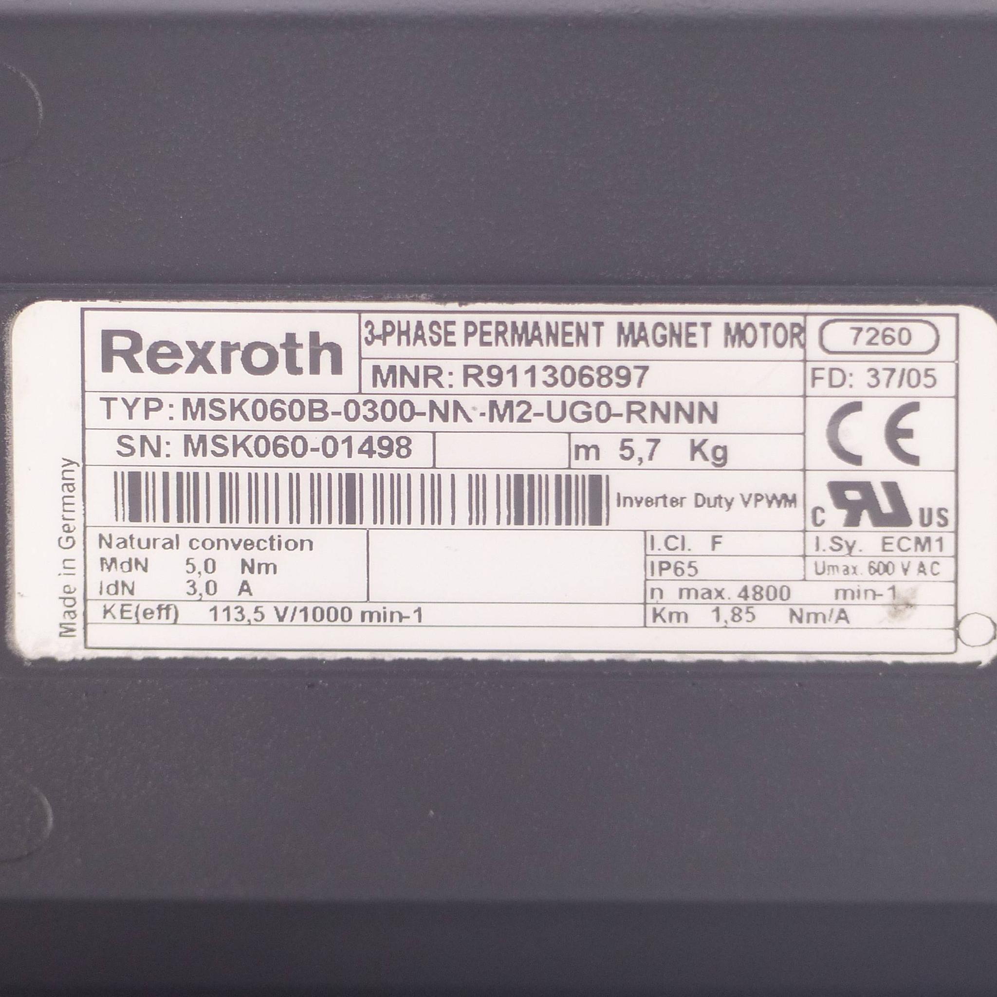 Produktfoto 2 von REXROTH 3-Phasen Permanent Magnet Motor MSK060B-0300-NN-M2-UG0-RNNN