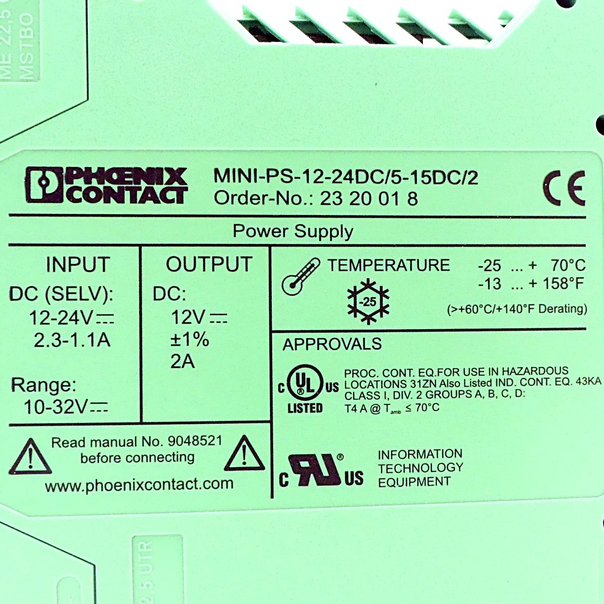 Produktfoto 2 von PHOENIX CONTACT Hutschienen-Netzteil MINI-PS-12-24DC/5-15DC/2