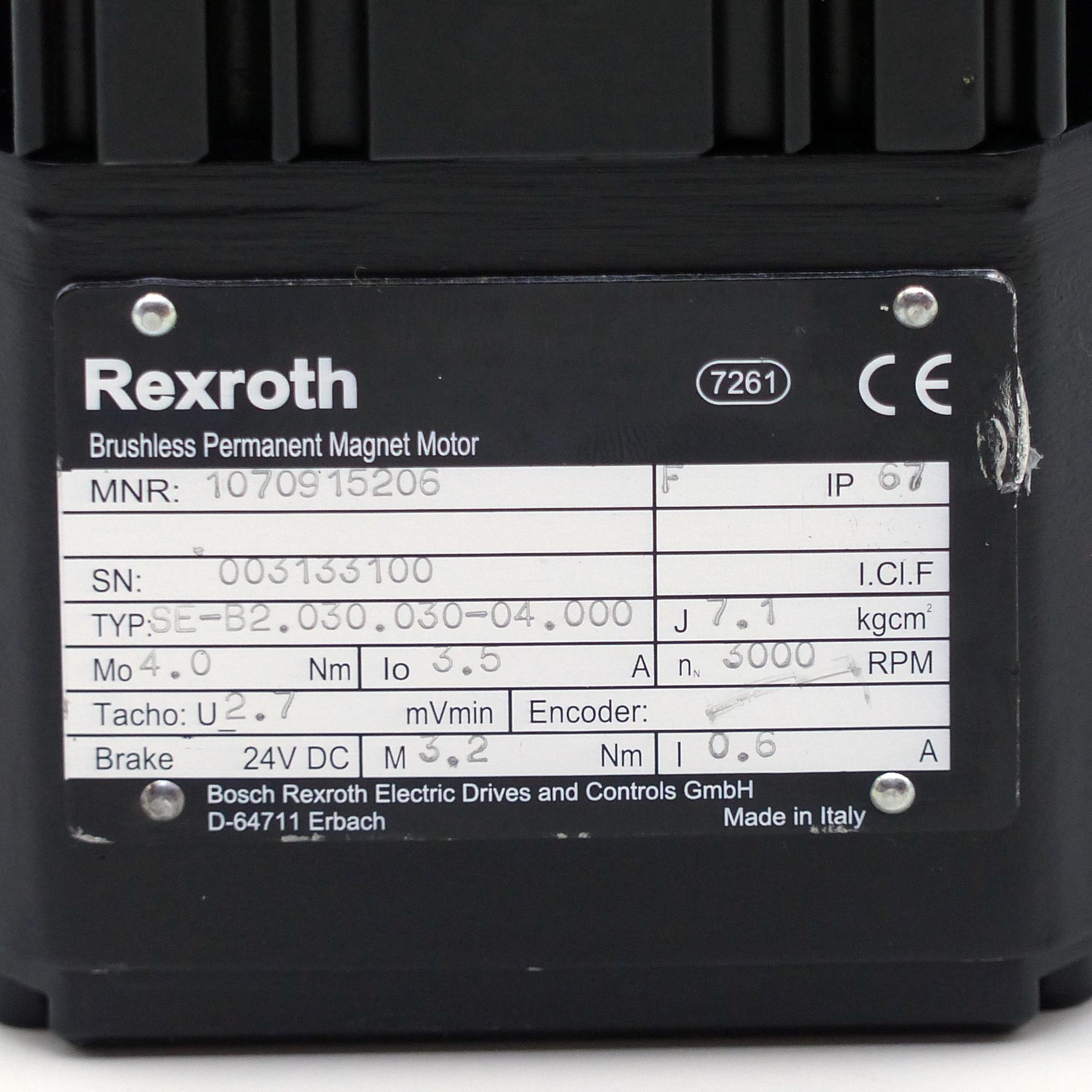 Produktfoto 2 von REXROTH Bürstenloser Permanent Magnet Motor SE-B2.030.030-04.000