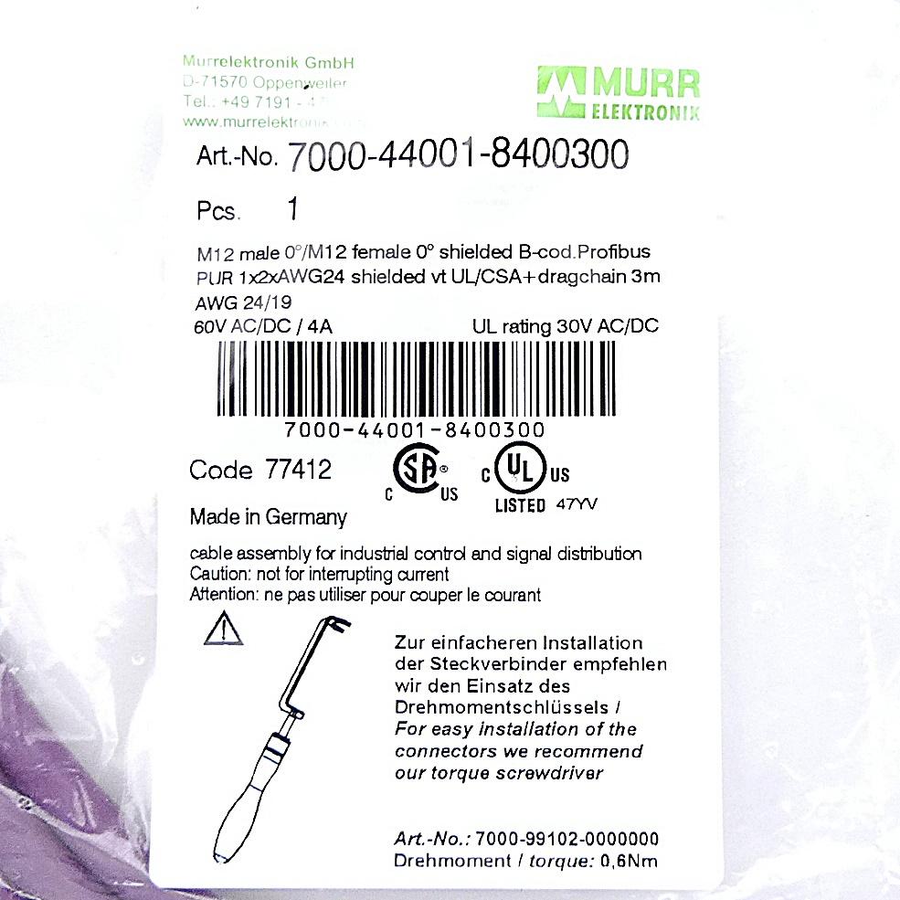 Produktfoto 2 von MURRELEKTRONIK Profibus Kabel M12 St. 0° / M12 Bu. 0° B-kod.