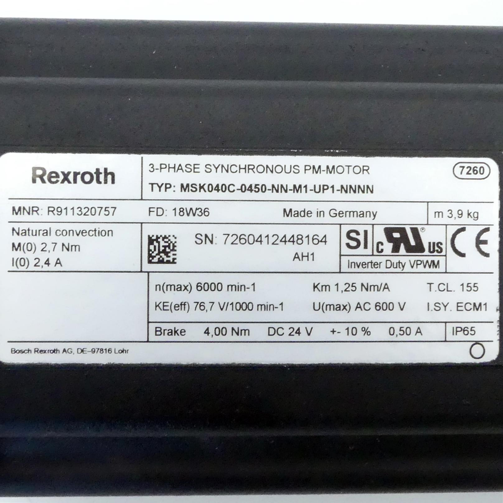 Produktfoto 2 von REXROTH Servomotor MSK040C-0450-NN-M1-UP1-NNNN