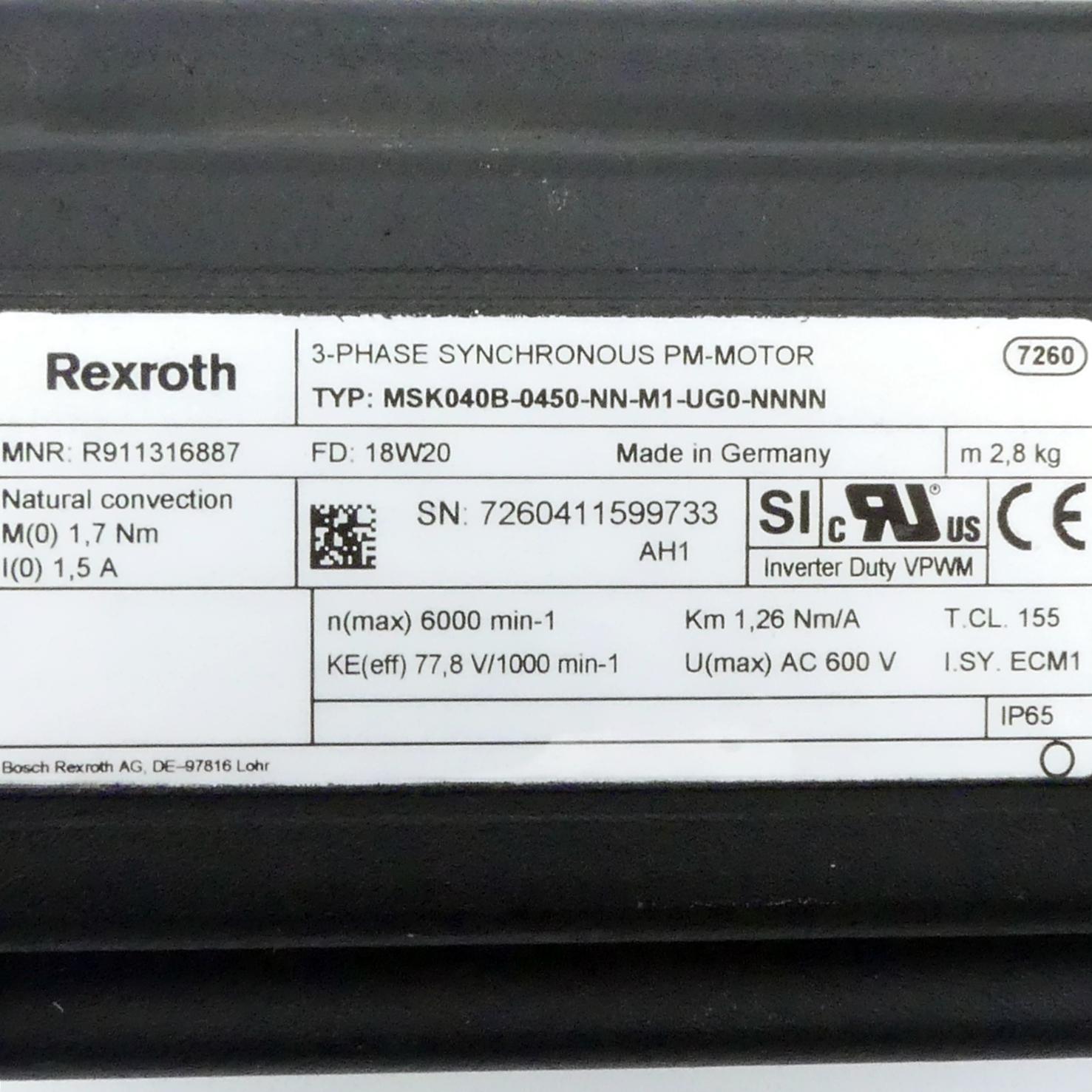 Produktfoto 2 von REXROTH Servomotor MSK040B-0450-NN-M1-UG0-NNNN