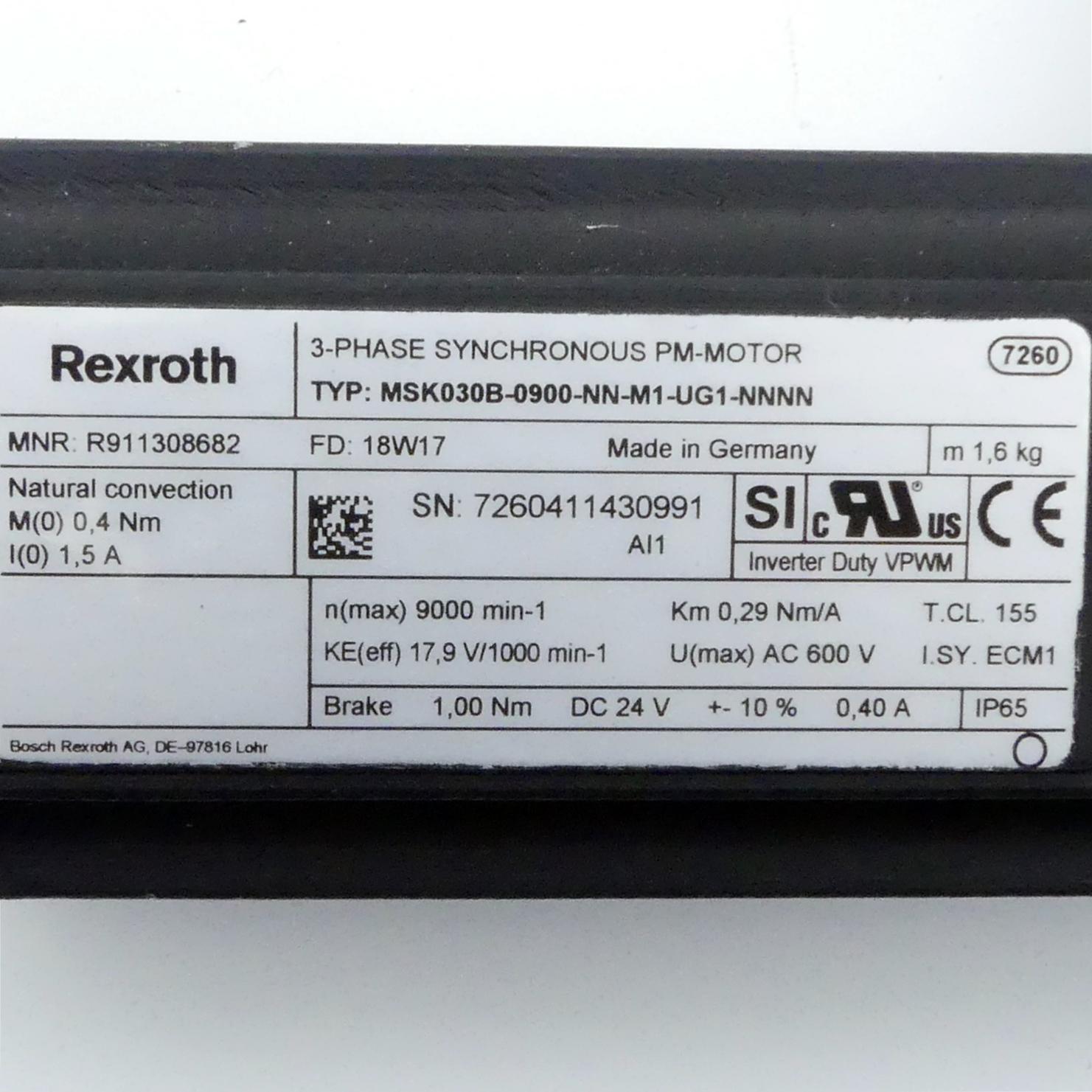 Produktfoto 2 von REXROTH 3-Phasen-Synchron-PM-Motor MSK030B-0900-NN-M1-UG1-NNNN