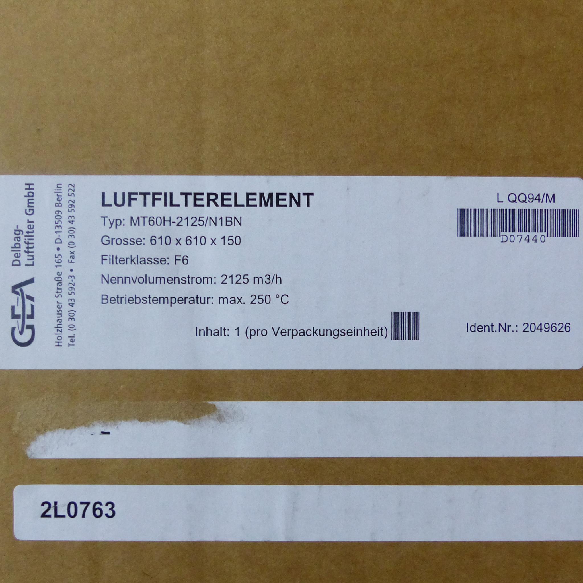 Produktfoto 2 von DELBAG-LUFTFILTER Luftfilterelement MT60H-2125/N1BN