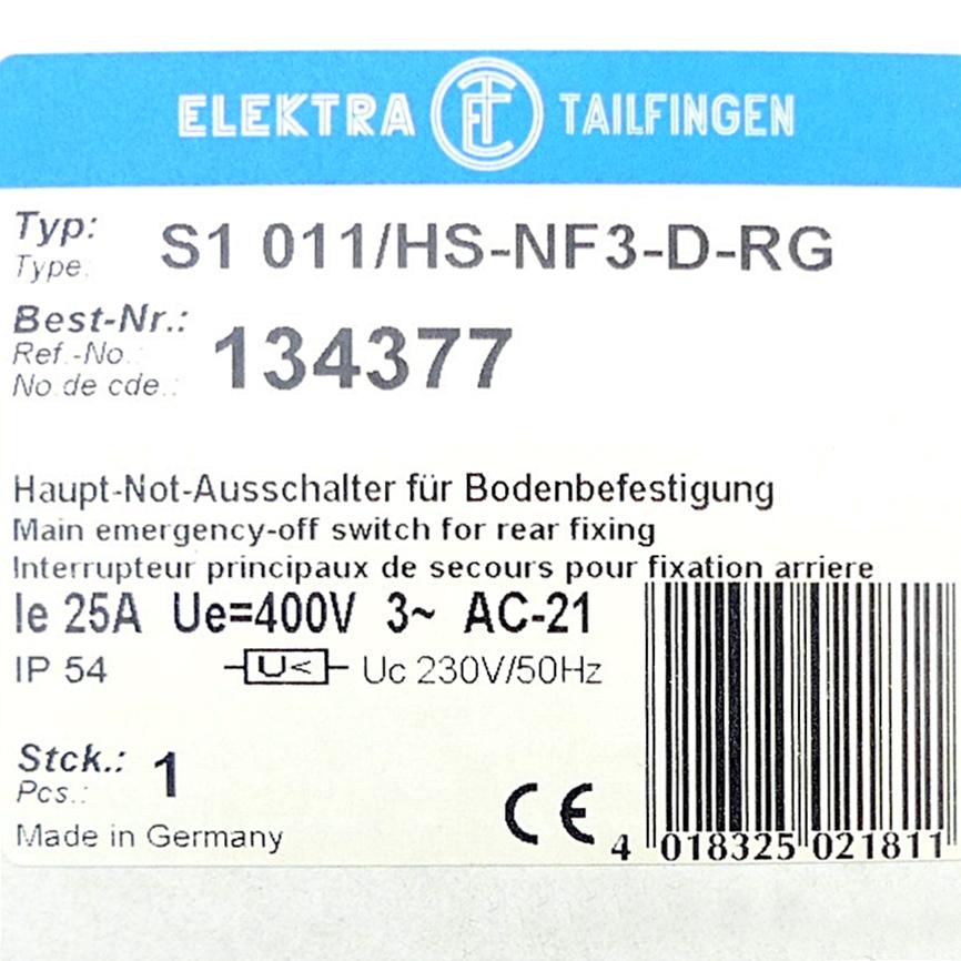 Produktfoto 2 von ELEKTRA Haupt-Not-Ausschalter für Bodenbestigung S1 011/HS-NF3-D-RG