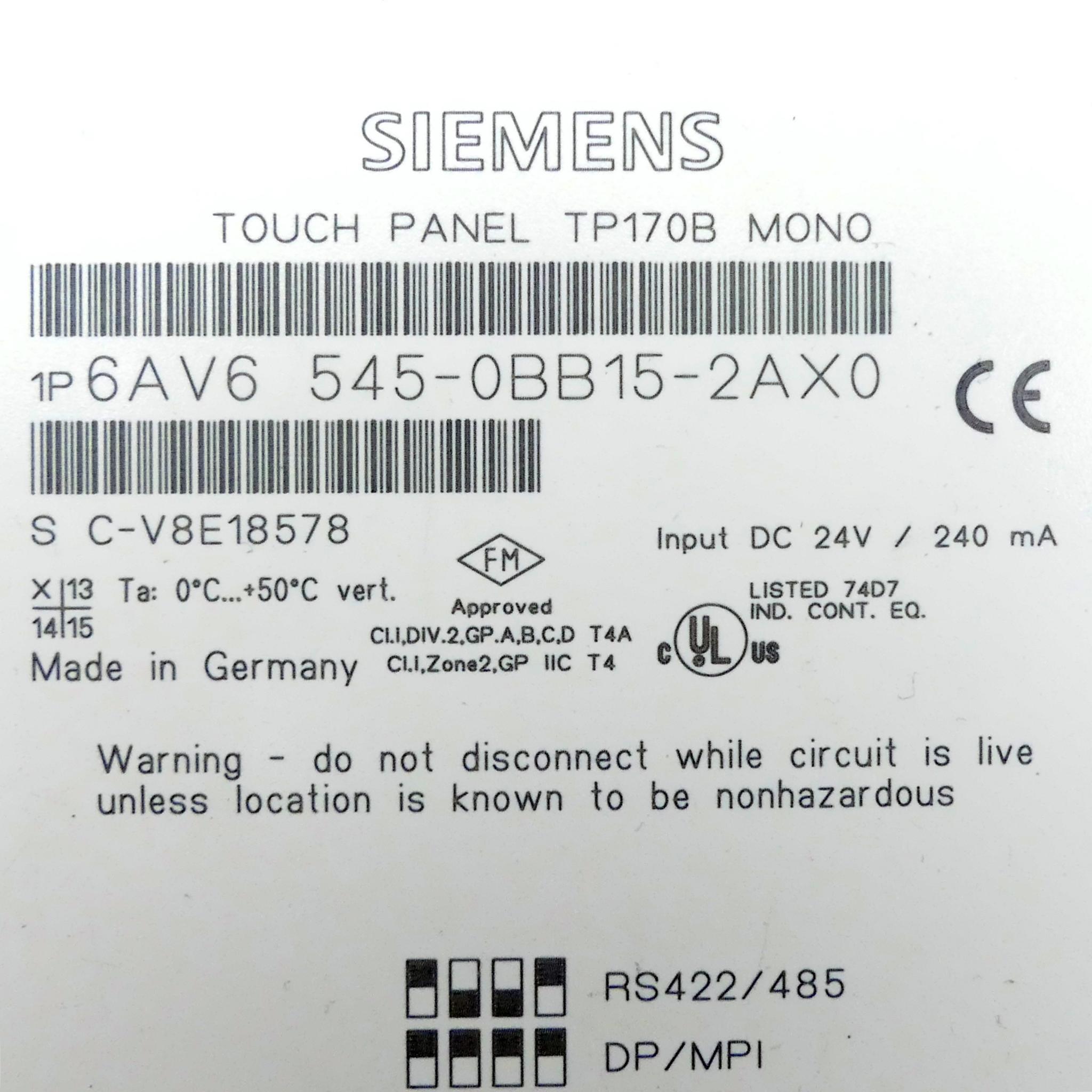 Produktfoto 2 von SIEMENS Simatic Touch Panel TP170B MONO