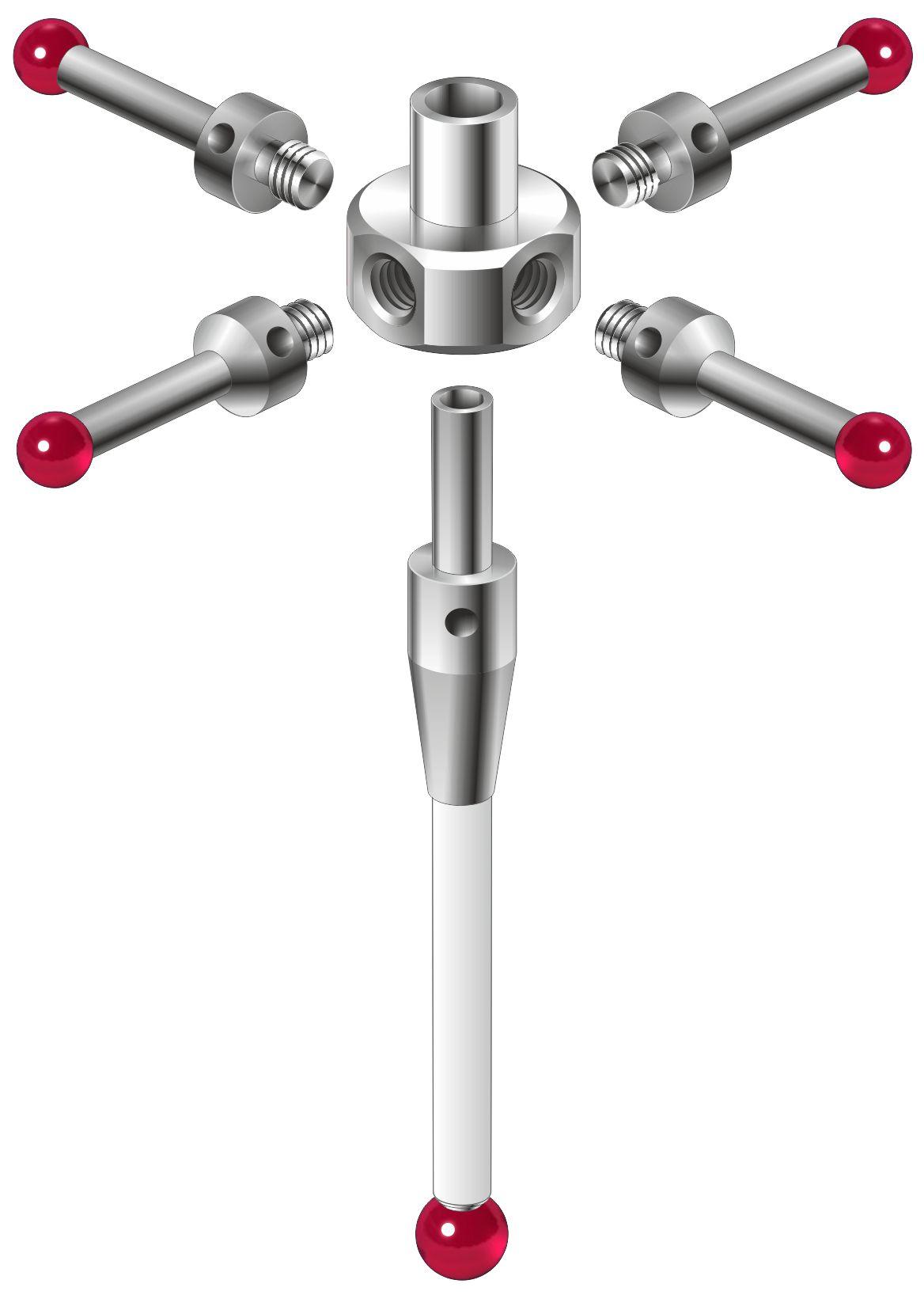 M4 Ø6 mm Rubinkugel, Mittentastereinsatz für Sterntaster Keramikschaft, L 100 mm, EAL 88,5 mm