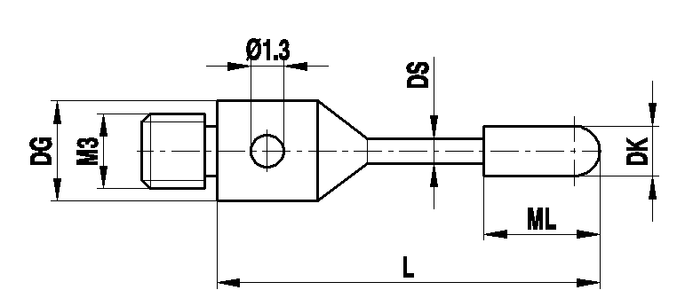 M3 Ø2 mm Zylinder, Hartmetall, L 21 mm, ML 7 mm, für Zeiss Anwendungen