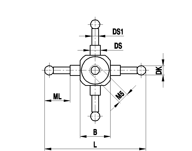 M5 4-Wege sternförmig, Ø1 mm Rubinkugeln, Hartmetallschaft, ML 7 mm für Zeiss Anwendungen