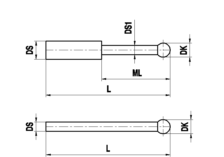 Tastereinsätze für Halter, Ø1 mm Rubinkugel, Hartmetallschaft, L 16 mm, ML 5 mm, für Zeiss Anwendungen