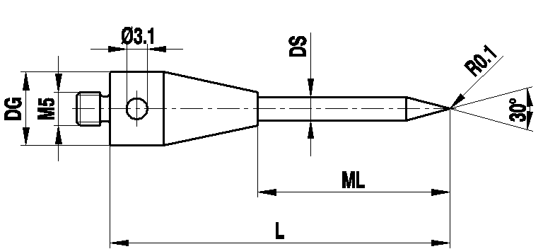 M5 Punkt-Tastereinsätze, Hartmetall, L 61 mm, ML 39 mm, für Zeiss Anwendungen