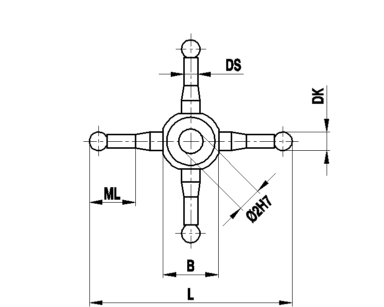 M2 4-Wege sternförmig, Ø2 mm Rubinkugel, Hartmetallschaft, ML 9,5 mm, für Zeiss Anwendungen