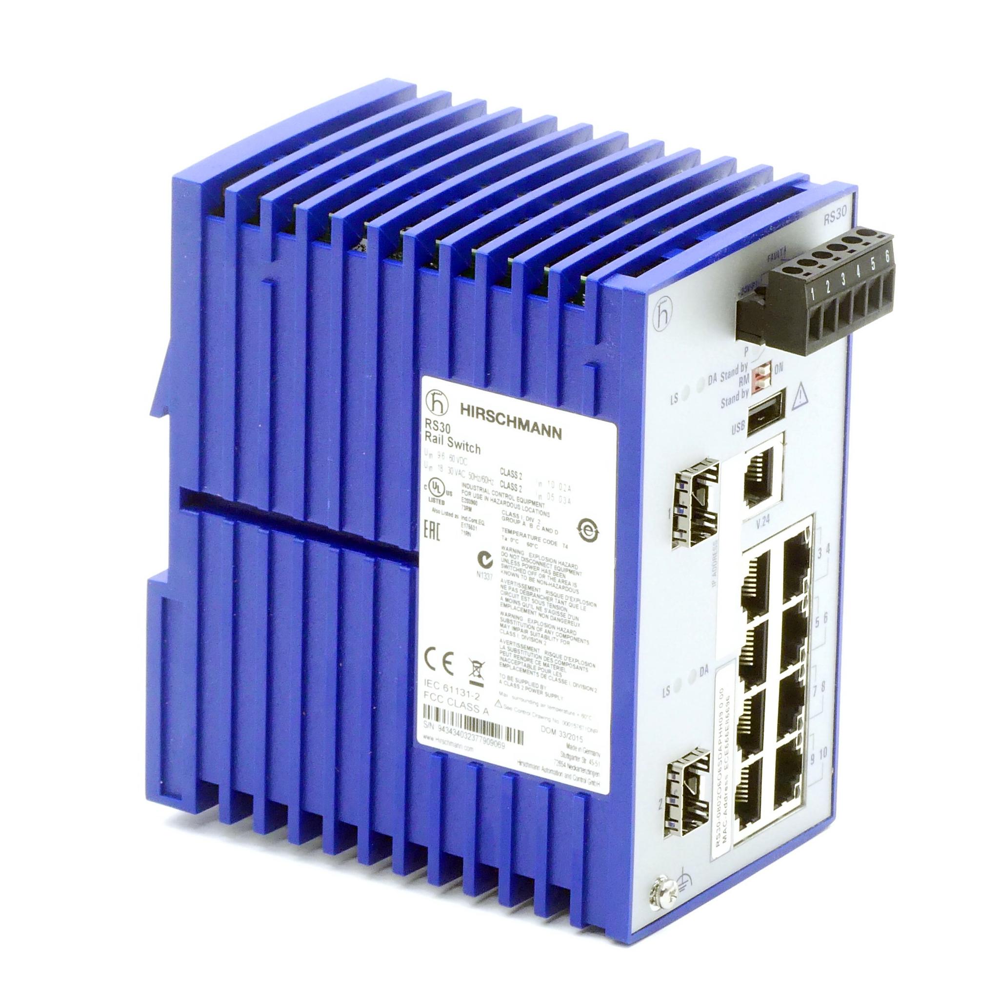 Produktfoto 1 von HIRSCHMANN Industrieller Ethernet-Rail-Switch RS30