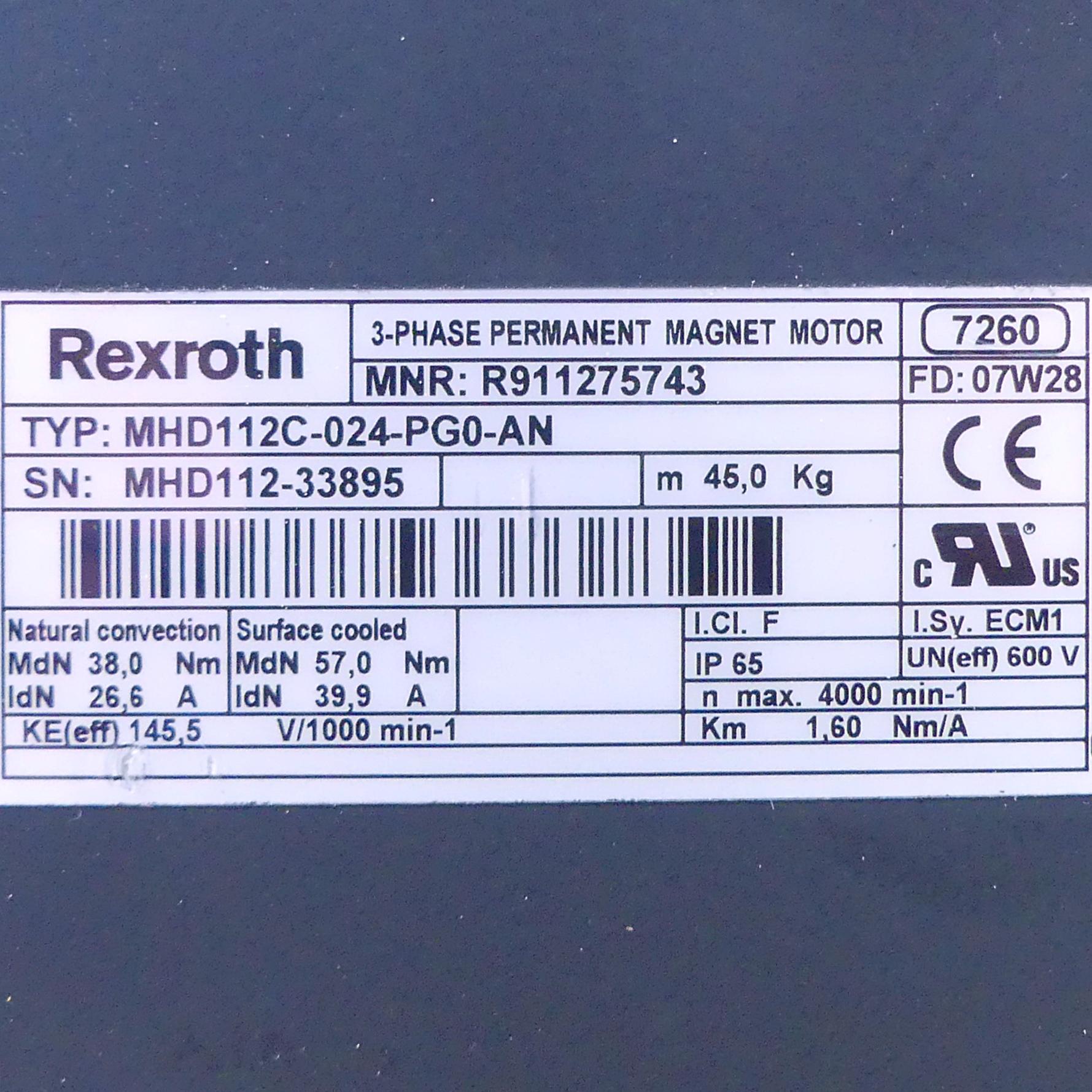 Produktfoto 2 von REXROTH Drehstrom Servomotor MHD112C-024-PG0-AN