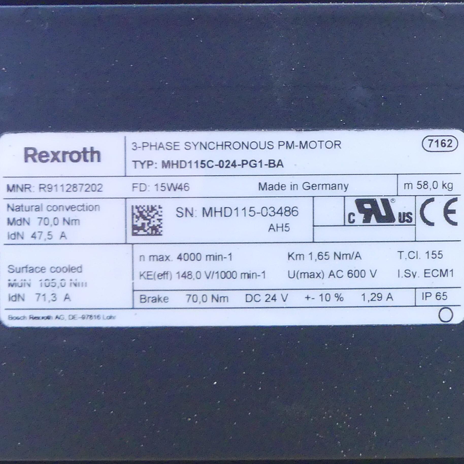 Produktfoto 2 von REXROTH Drehstrom Servomotor MHD115C-024-PG1-BA