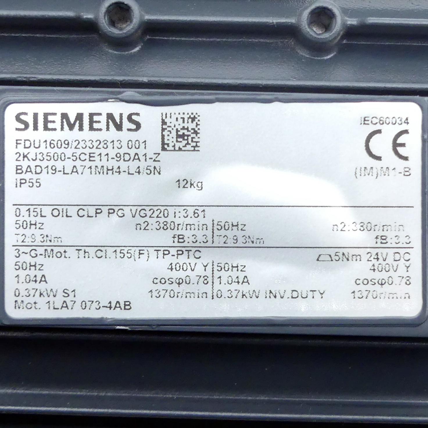 Produktfoto 2 von SIEMENS Getriebemotor 2KJ3500-5CE11-9DA1-Z