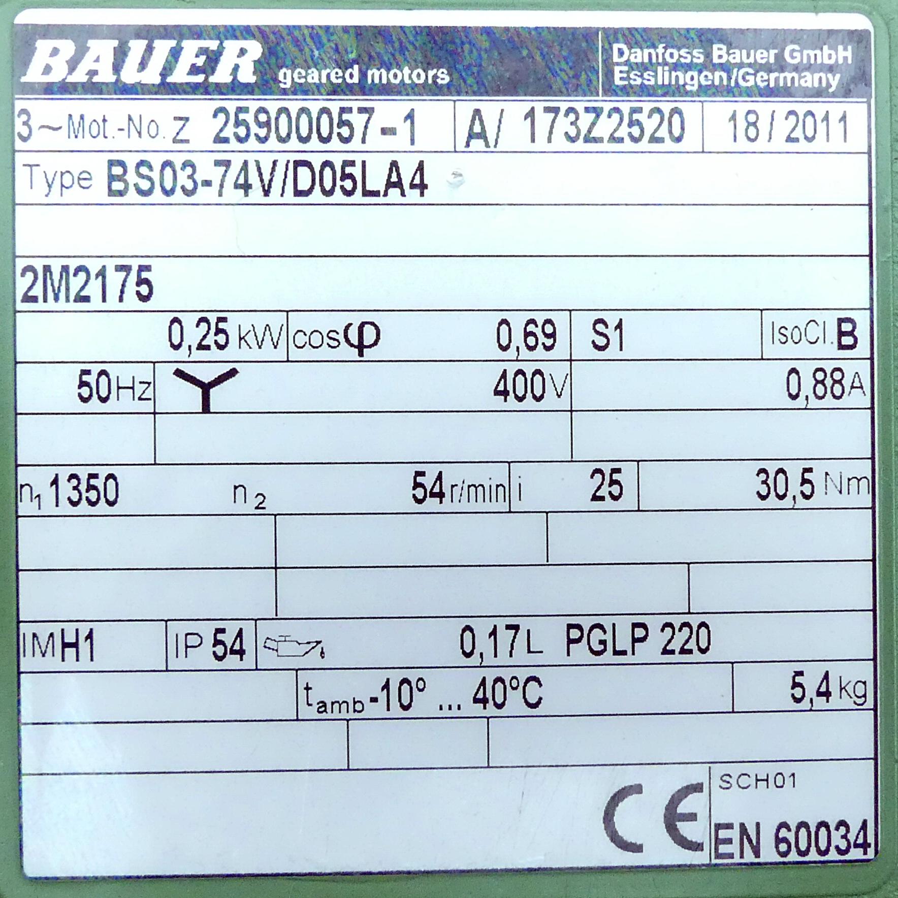 Produktfoto 2 von BAUER Getriebemotor BS03-74V/D05LA4