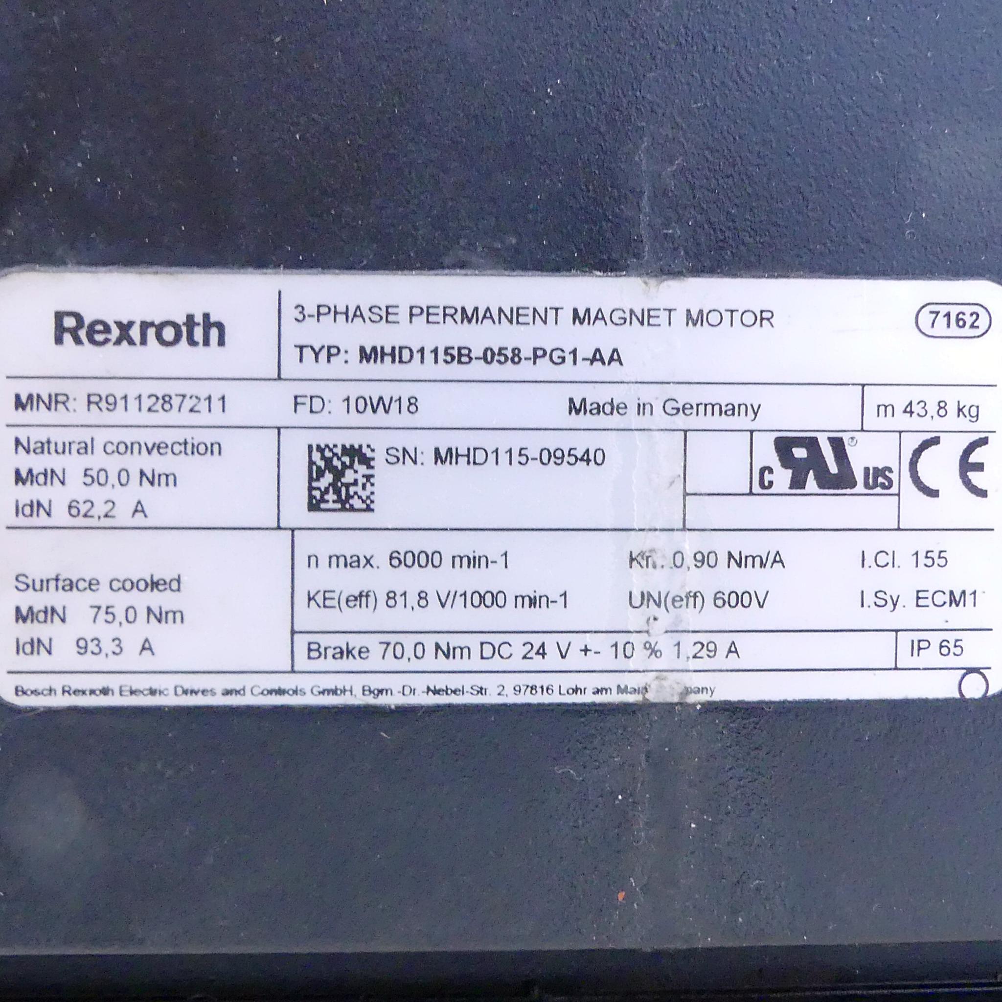 Produktfoto 2 von REXROTH Drehstrom Servomotor MHD115B-058-PG1-AA