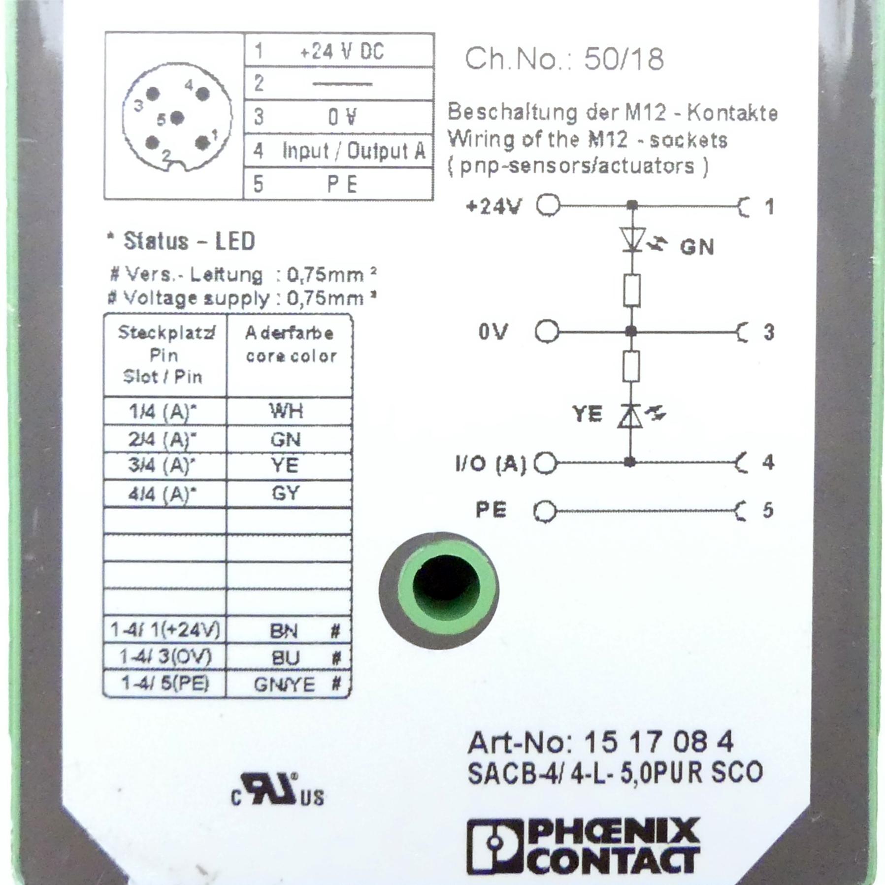 Produktfoto 2 von PHOENIX CONTACT Verteilerbox SACB-4/ 4-L- 5,0PUR SCO