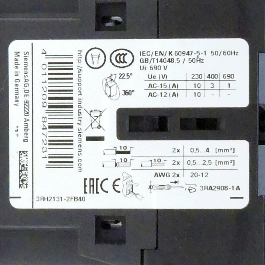 Produktfoto 2 von SIEMENS Hilfsschütz