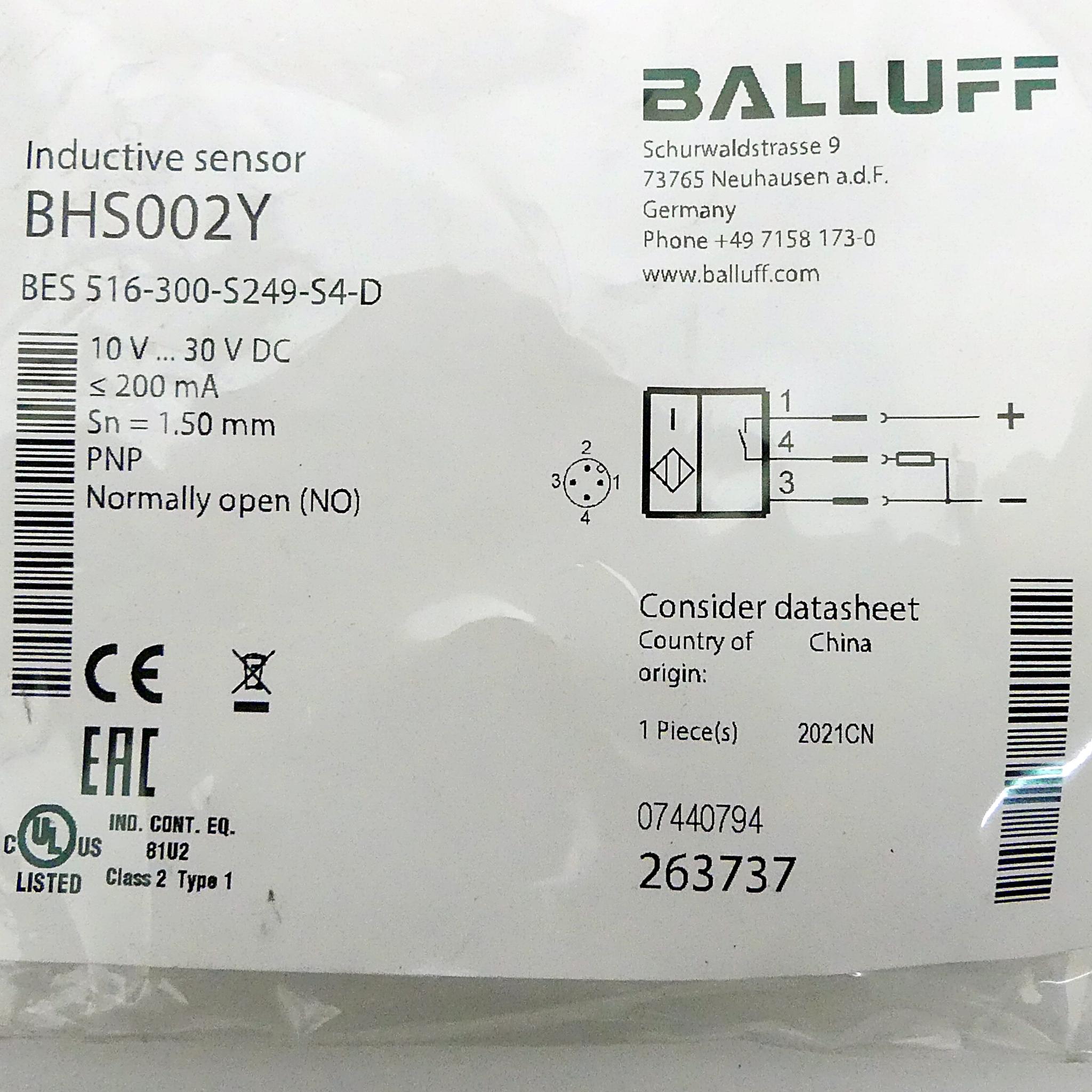 Produktfoto 2 von BALLUFF Induktiver Sensor BHS002Y