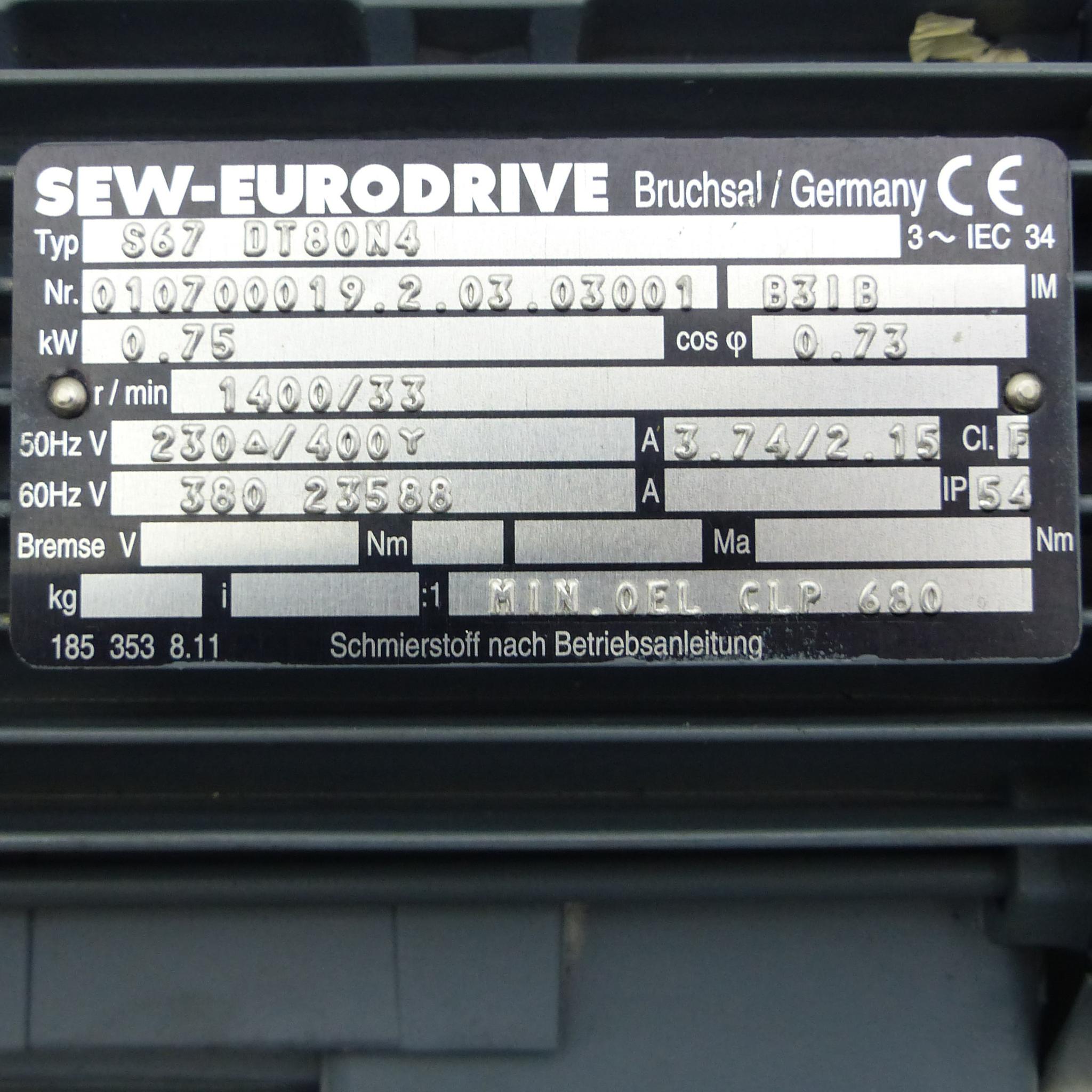 Produktfoto 2 von SEW-EURODRIVE Getriebemotor S67 DT80N4