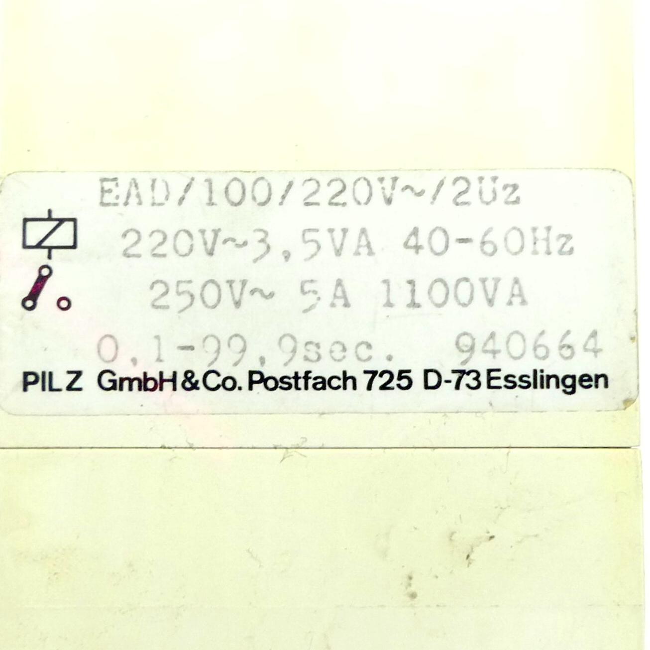 Produktfoto 2 von PILZ Zeitrelais EAD/10/220V~/2Uz 0,1-99,9s