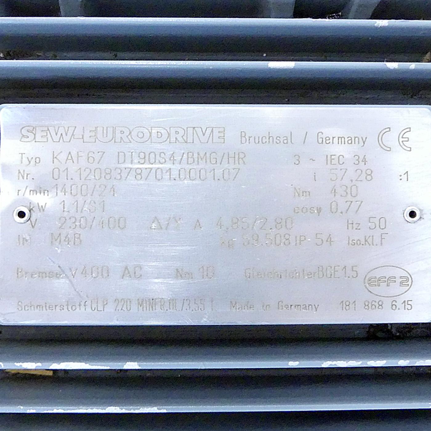 Produktfoto 2 von SEW-EURODRIVE Getriebemotor KAF67 DT90S4/BMG/HR