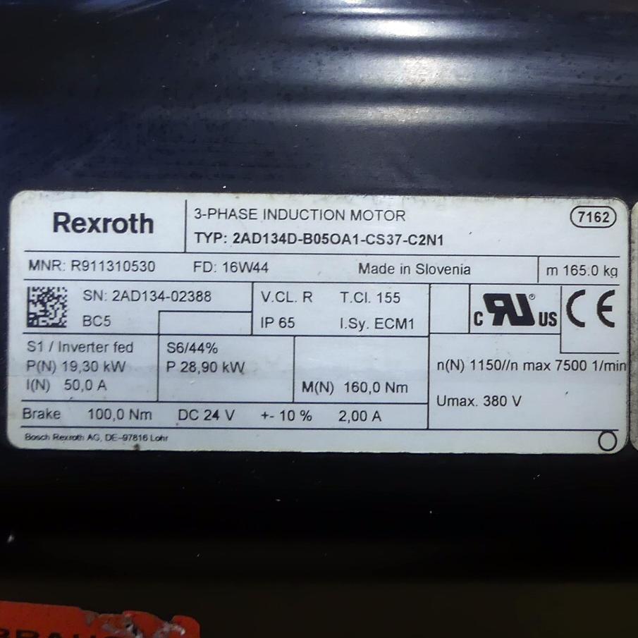 Produktfoto 2 von REXROTH Drehstrom Servomotor 2AD124D-B05OA1-CS37-C2N1