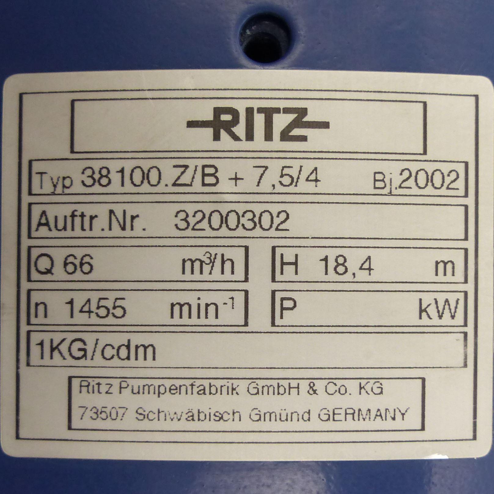 Produktfoto 2 von RITZ Kreiselpumpe 38100.Z/B+7,5/4