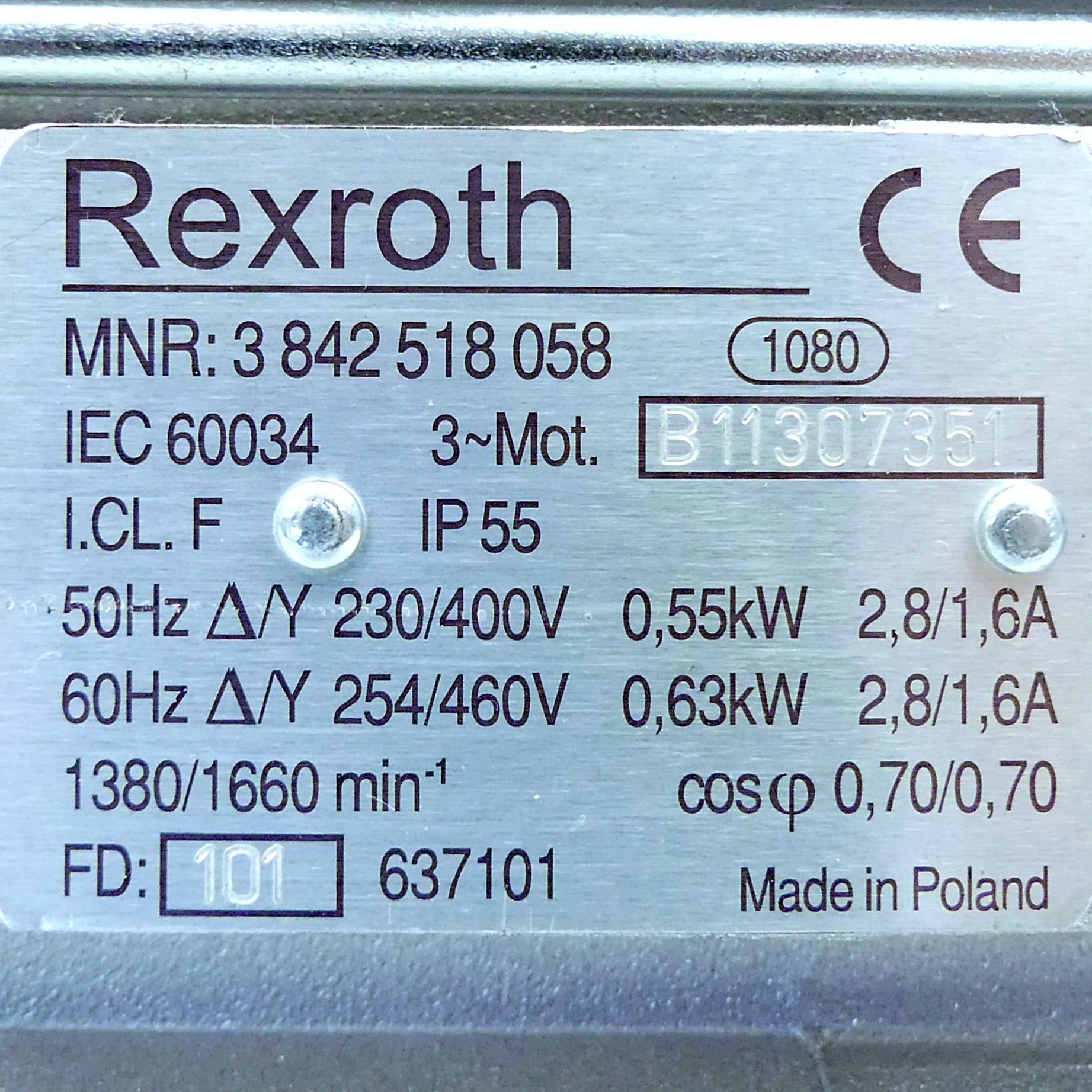 Produktfoto 2 von REXROTH Drehstrommotor mit Kabel 3 842 518 058