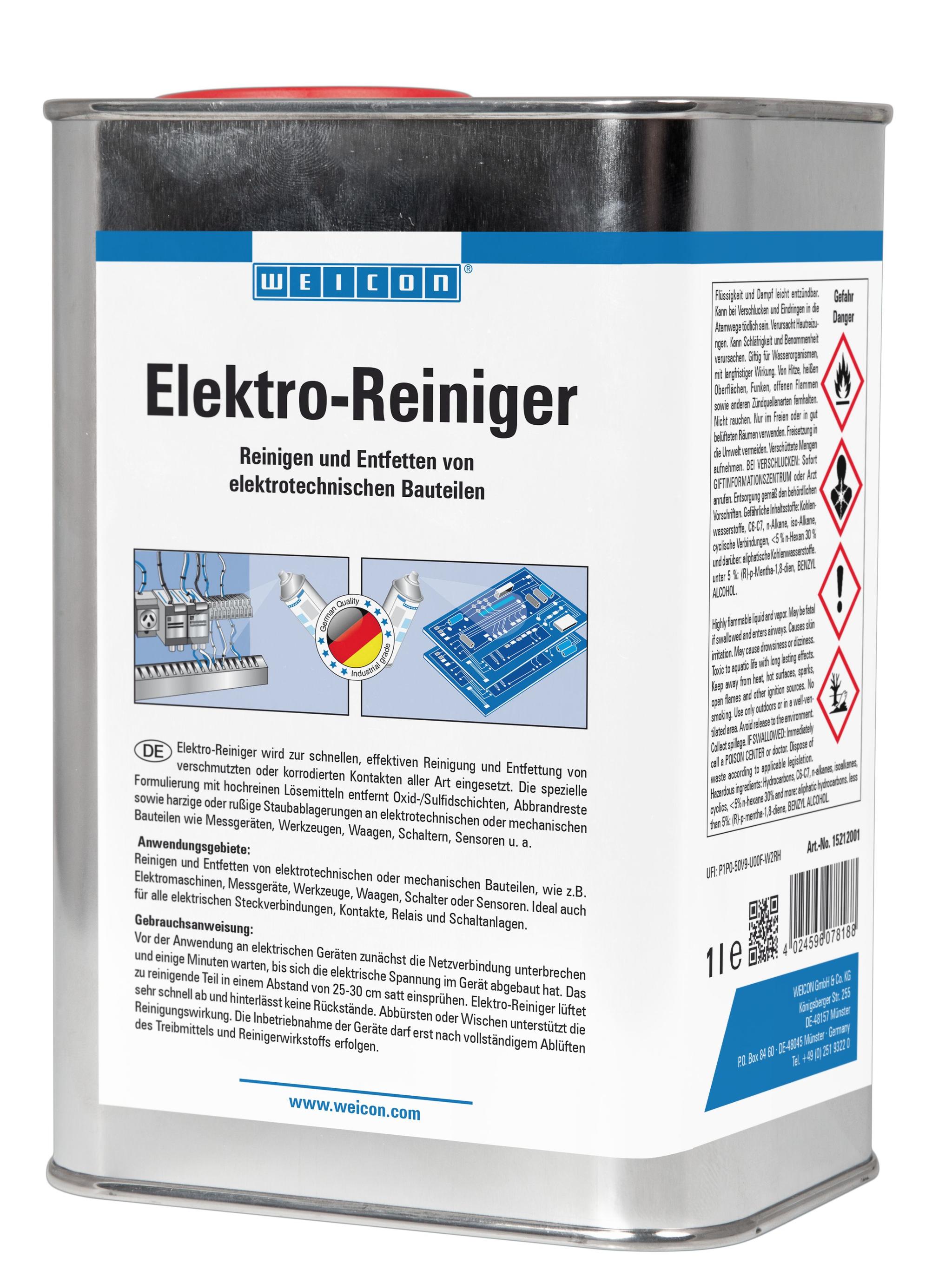 WEICON Elektroreiniger | reinigt elektronische Bauteile | 1 L | farblos, transparent