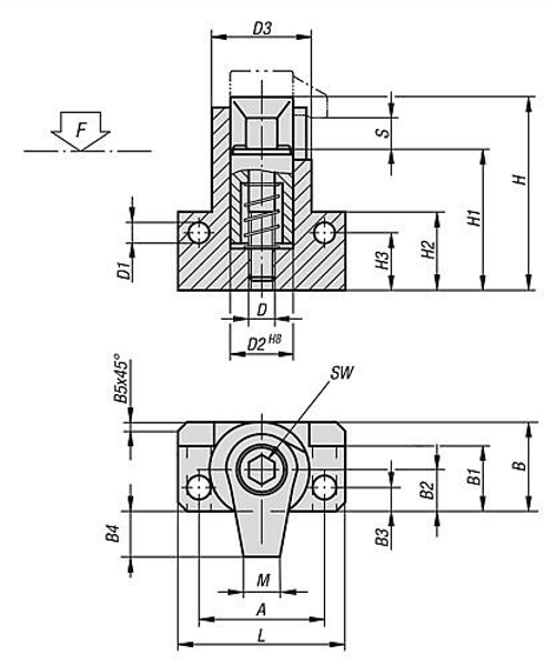 Produktfoto 2 von 480K0016.1033 KIPP Spannhaken mit Winkelaufnahme M10 mit verlängerter Spannpratze