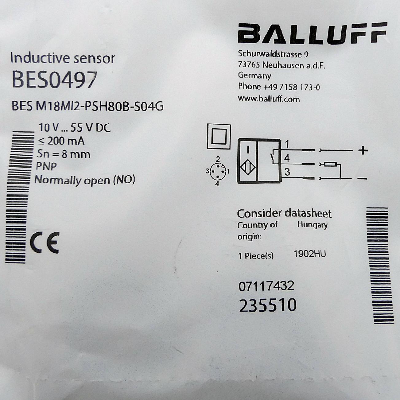 Produktfoto 2 von BALLUFF Induktiver Standardsensor BES0497