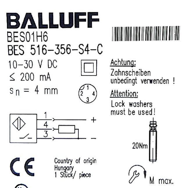 Produktfoto 2 von BALLUFF Induktiver Standardsensor BES 516-356-S4-C