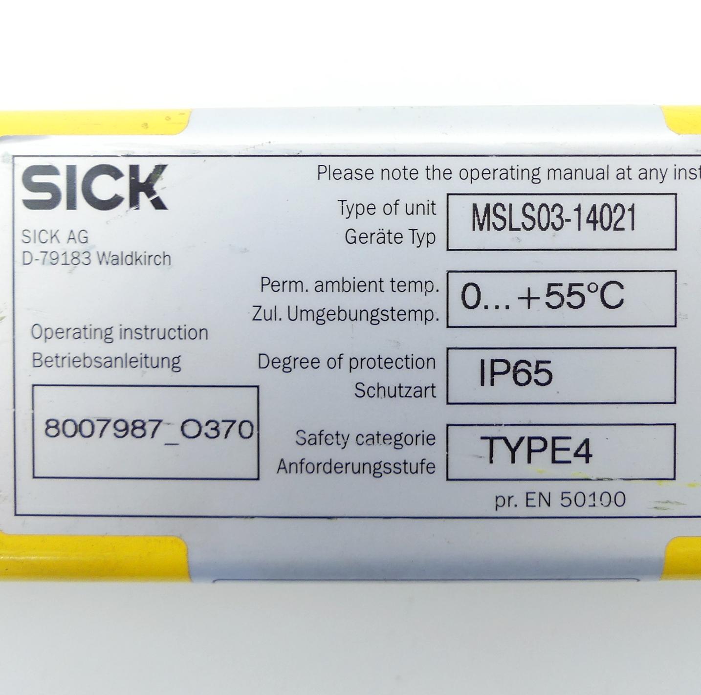 Produktfoto 2 von SICK Sicherheitsvorhang Sender MSLS03-14021