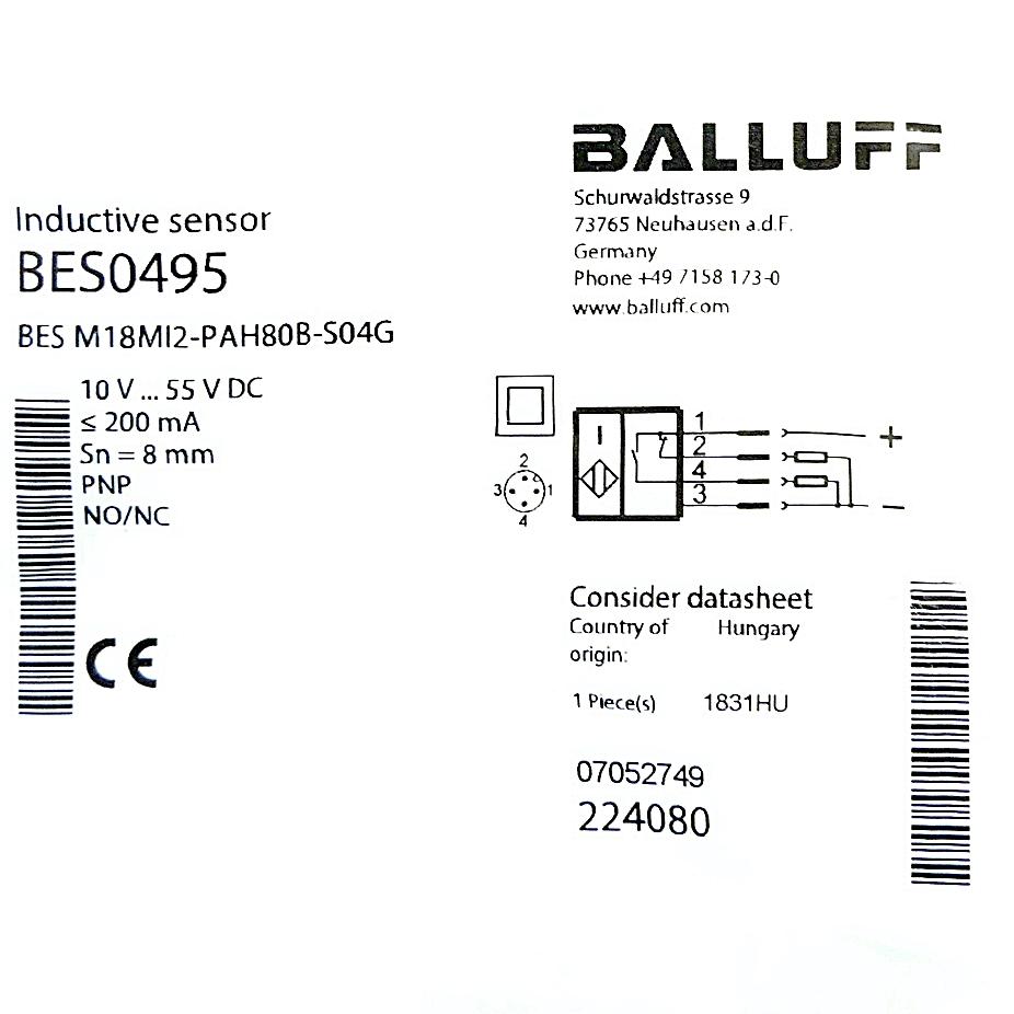 Produktfoto 2 von BALLUFF Induktiver Standardsensor BES M18MI2-PAH80B-S04G