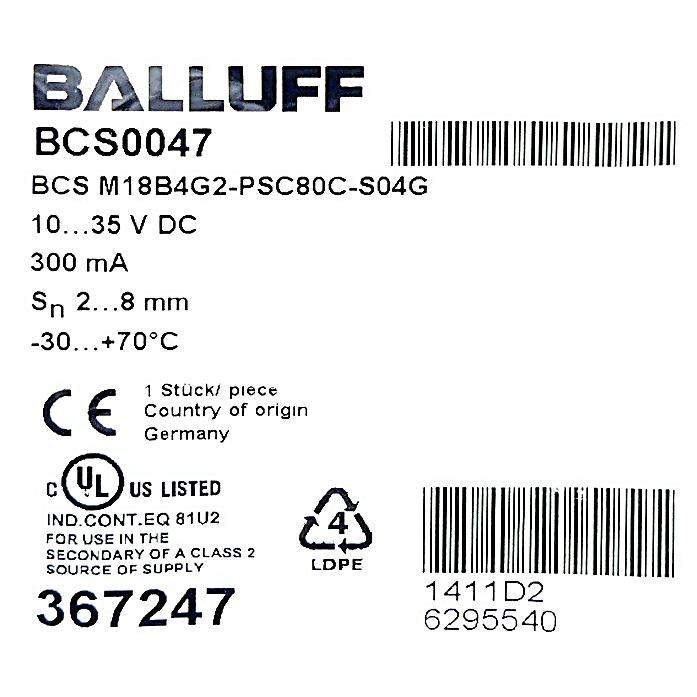 Produktfoto 2 von BALLUFF Kapazitiver Sensor zur Objekterkennung BCS M18B4G2-PSC80C-S04G