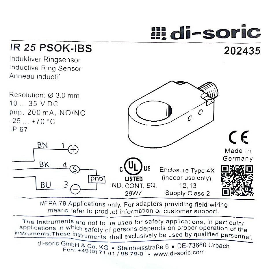 Produktfoto 2 von DI-SORIC Induktiver Ringsensor IR 25 PSOK-IBS